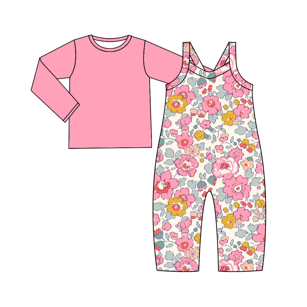 (Pre-order)GLP2008 Pink Top Flowers Jumpsuit Girls Fall Clothes Set