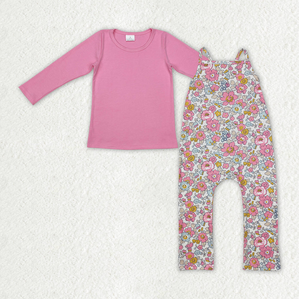 GLP2008 Pink Top Flowers Jumpsuit Girls Clothes Set