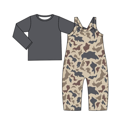 (Pre-order)GLP2009 Dark Gray Top Camo Jumpsuit Girls Fall Clothes Set