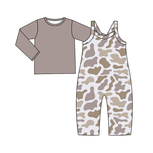 (Pre-order)GLP2011 Gray Top Camo Jumpsuit Girls Fall Clothes Set