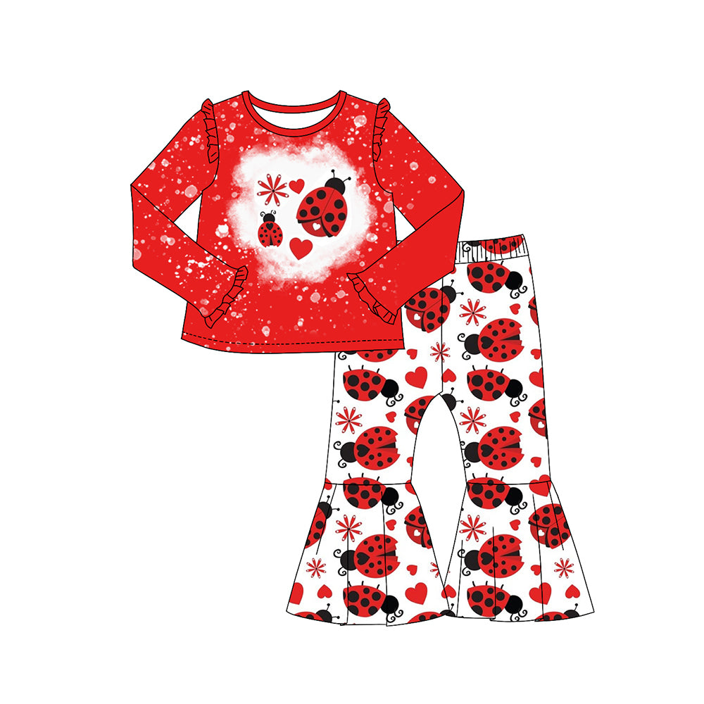 (Pre-order)GLP2014  Ladybird Flowers Heart Top Bell Pants Girls Valentine's Day Clothes Set