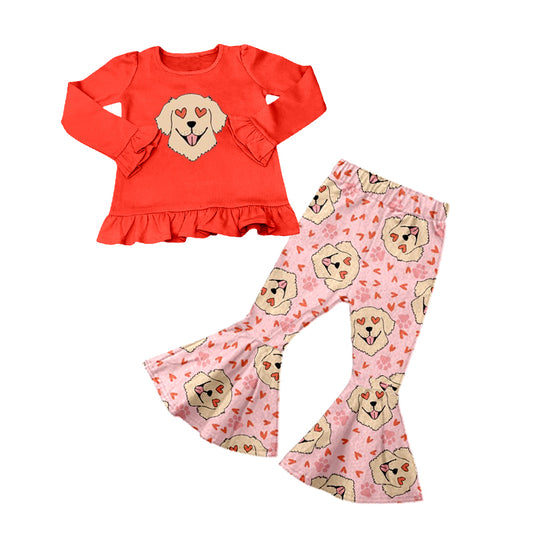 (Pre-order)GLP2015  Dog Top Bell Pants Girls Valentine's Day Clothes Set