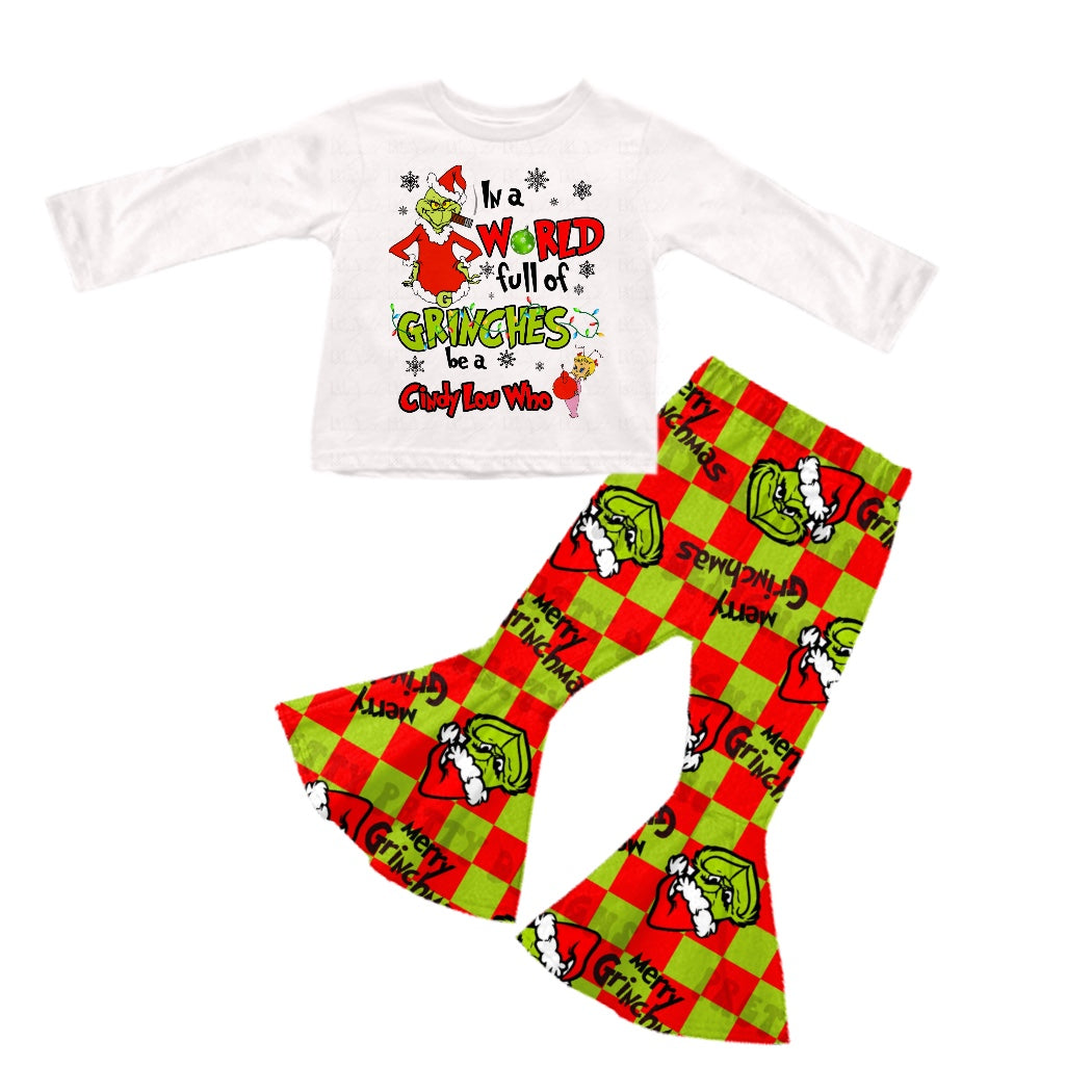 (Pre-order)GLP2017  Green Frog Top Bell Pants Girls Christmas Clothes Set