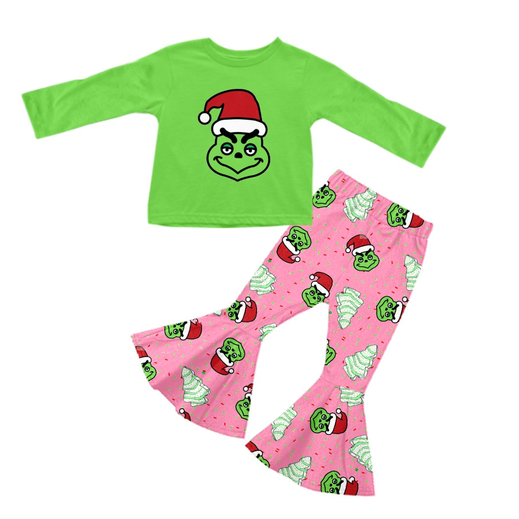 (Pre-order)GLP2018  Green Frog Top Debbie Cake Bell Pants Girls Christmas Clothes Set