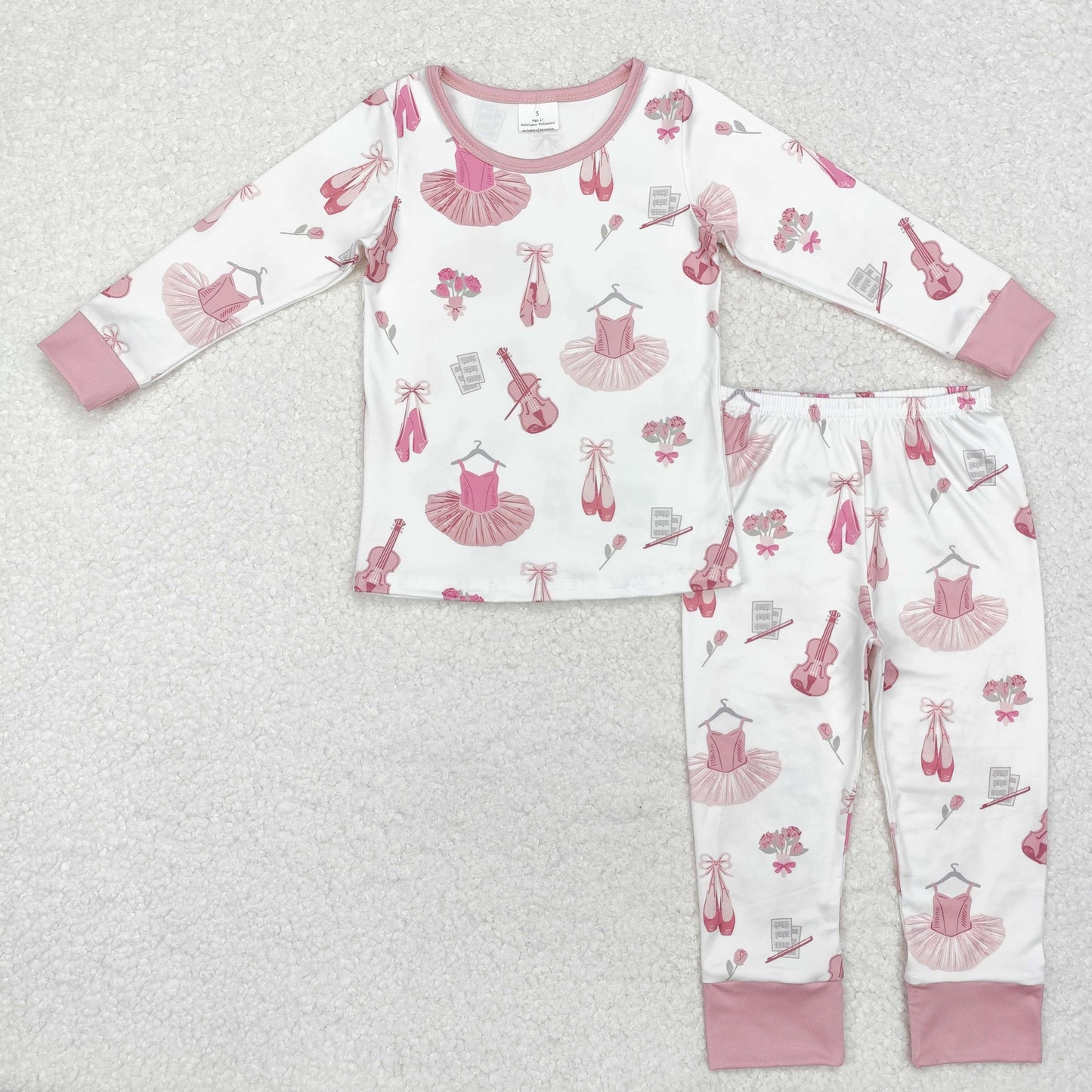 GLP2023 Music Dance Pink Print Girls Fall Pajamas Clothes Set