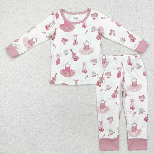 GLP2023 Music Dance Pink Print Girls Fall Pajamas Clothes Set