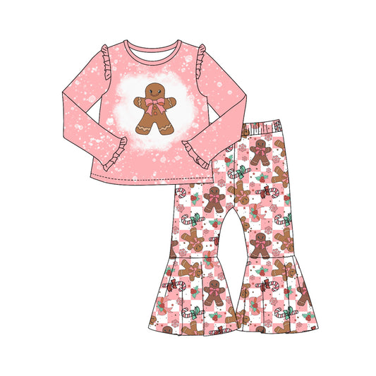 (Pre-order)GLP2024  Gingerbread Candy Holly Print Bell Pants Girls Christmas Clothes Set