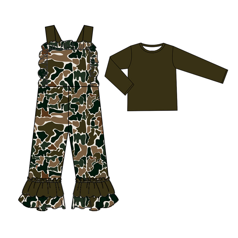 (Pre-order)GLP2035 Dark Brown Top Camo Jumpsuit Girls Fall Clothes Set