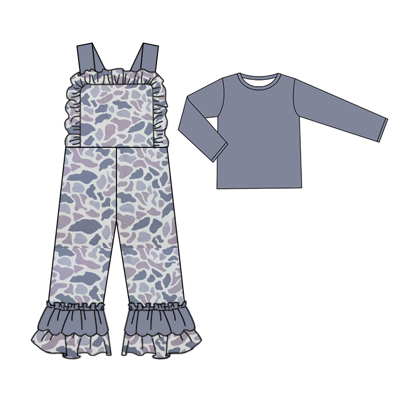 (Pre-order)GLP2038 Gray Top Camo Jumpsuit Girls Fall Clothes Set