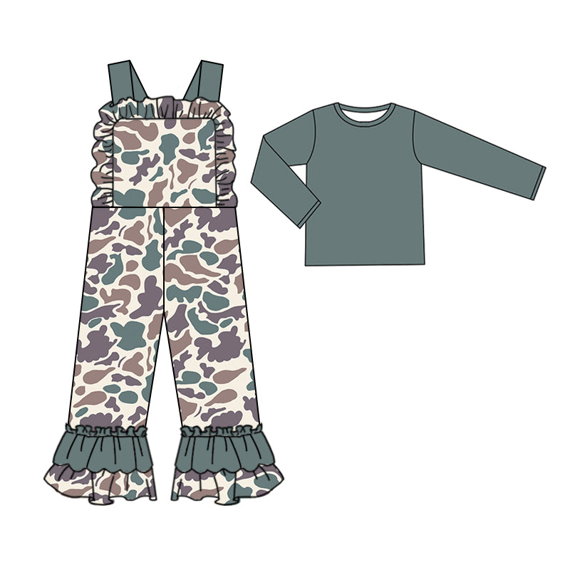 (Pre-order)GLP2039 Green Top Camo Jumpsuit Girls Fall Clothes Set