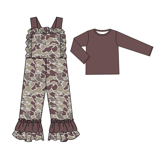 (Pre-order)GLP2041  Brown Top Camo Jumpsuit Girls Fall Clothes Set