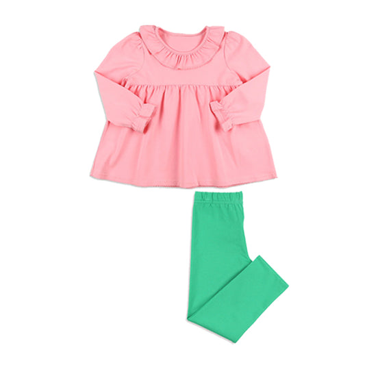 (Pre-order)GLP2045  Pink Tunic Top Green Pants Girls Fall Clothes Set