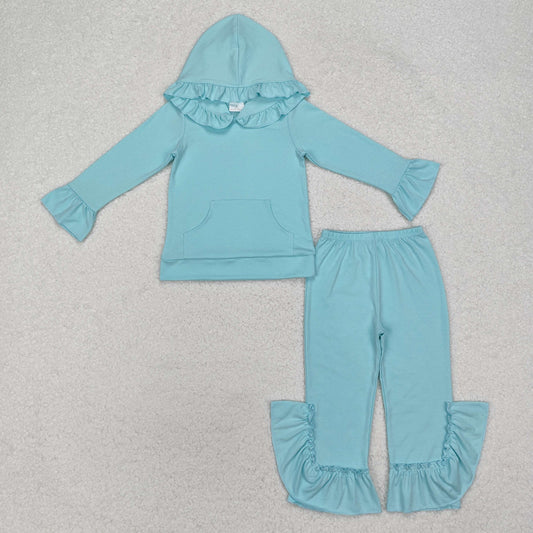 GLP2057  Aqua Color Girls Fall Hoodie Ruffle Clothes Set