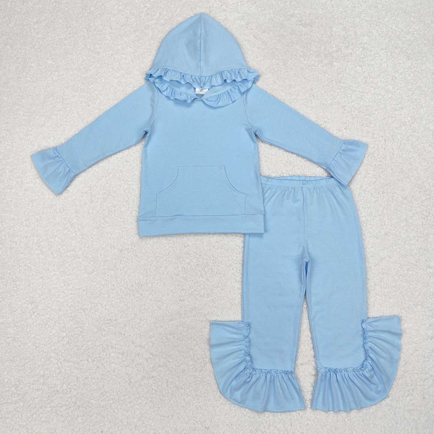 GLP2058  Light Blue Color Girls Fall Hoodie Ruffle Clothes Set