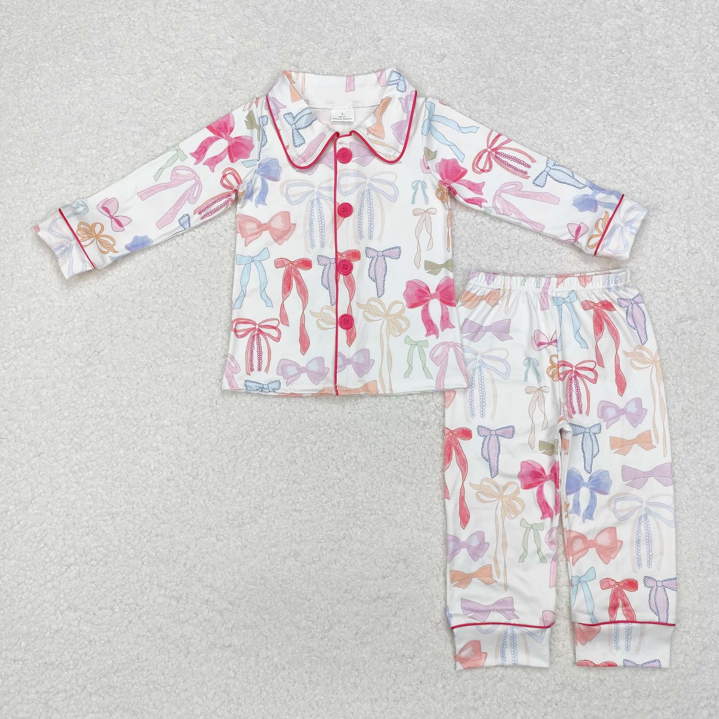 Colorful Bows Print Mom and Me Matching Buttons Pajamas Clothes Set