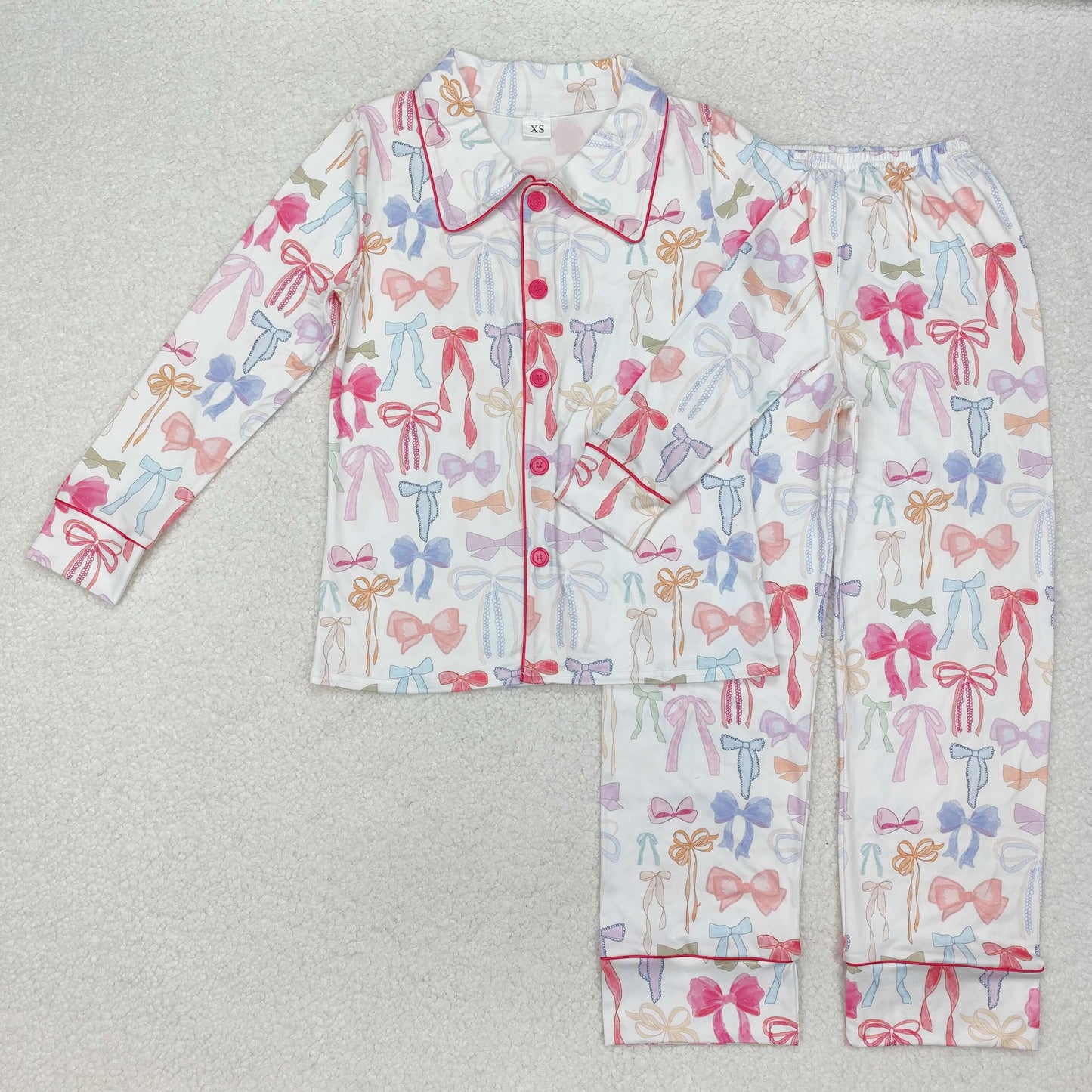 Colorful Bows Print Mom and Me Matching Buttons Pajamas Clothes Set