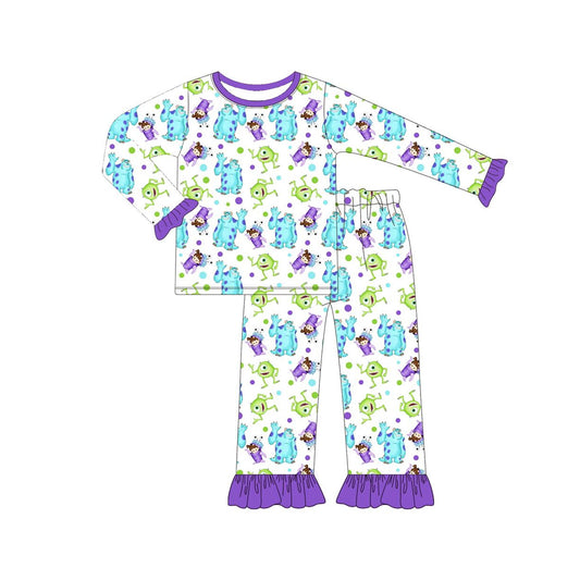 (Pre-order)GLP2085 Cartoon Monster Print Girls Fall Pajamas Clothes Set