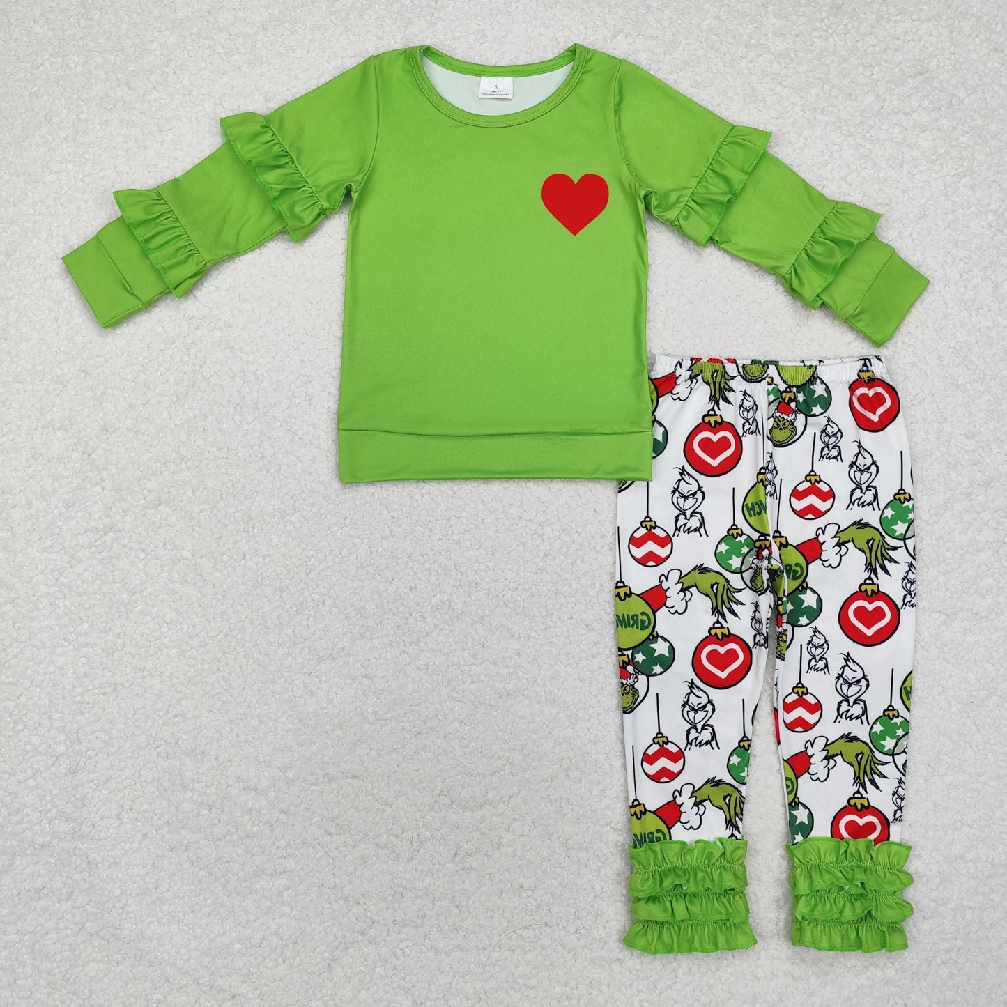 GLP2089  Green Ruffle Top Lights Pants Girls Christmas Frog Clothes Set