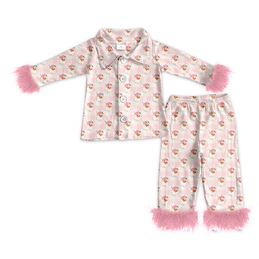 (Pre-order) GLP2093 Adult Santa Plaid Pink Print Woman Christmas Buttons Pajamas Clothes Set