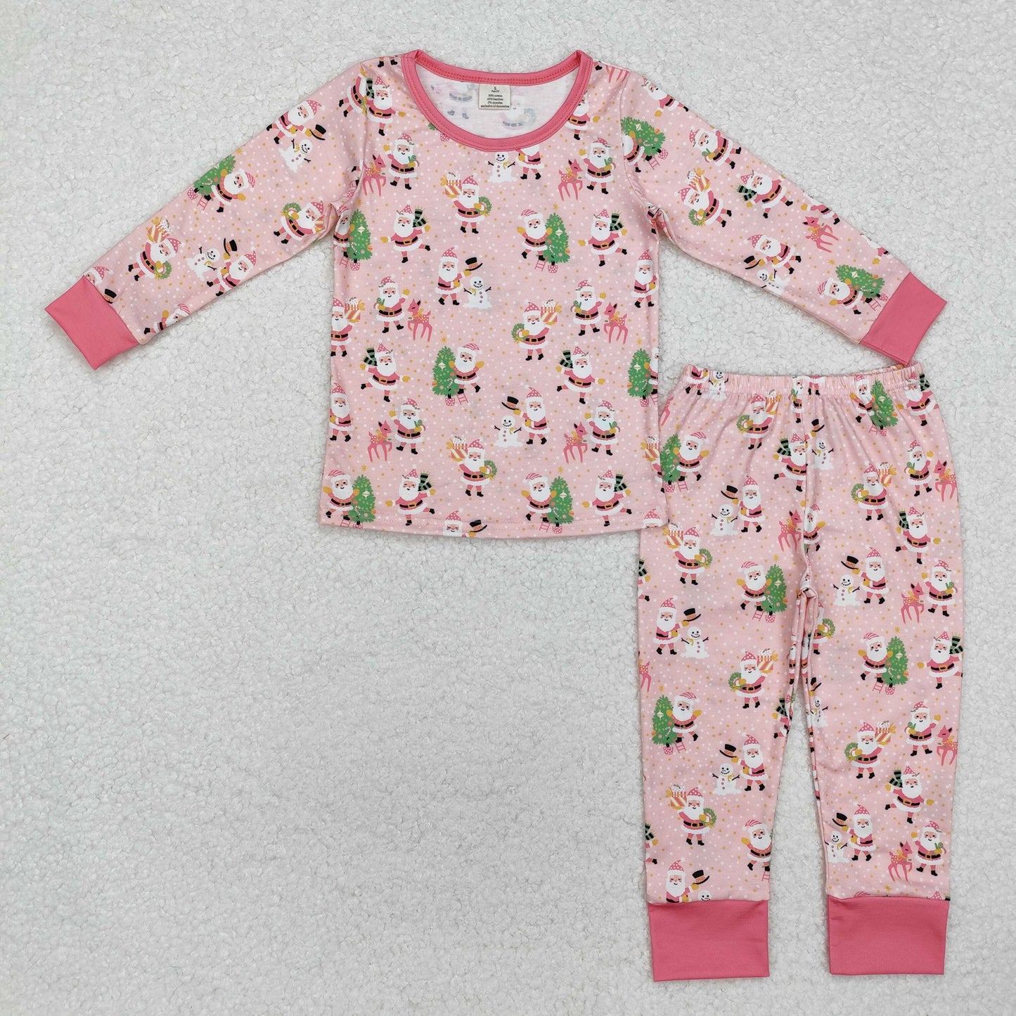 GLP2094  Santa Pink Print Girls Bamboo Christmas Pajamas Clothes Set