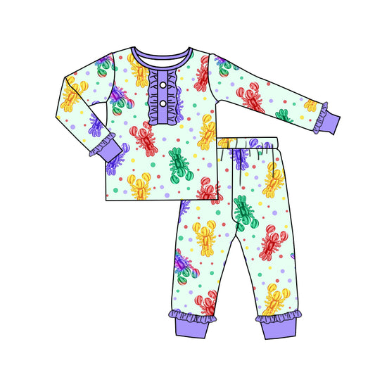 (Pre-order)GLP2112  Colorful Crayfish Print Girls Mardi Gras Pajamas Clothes Set