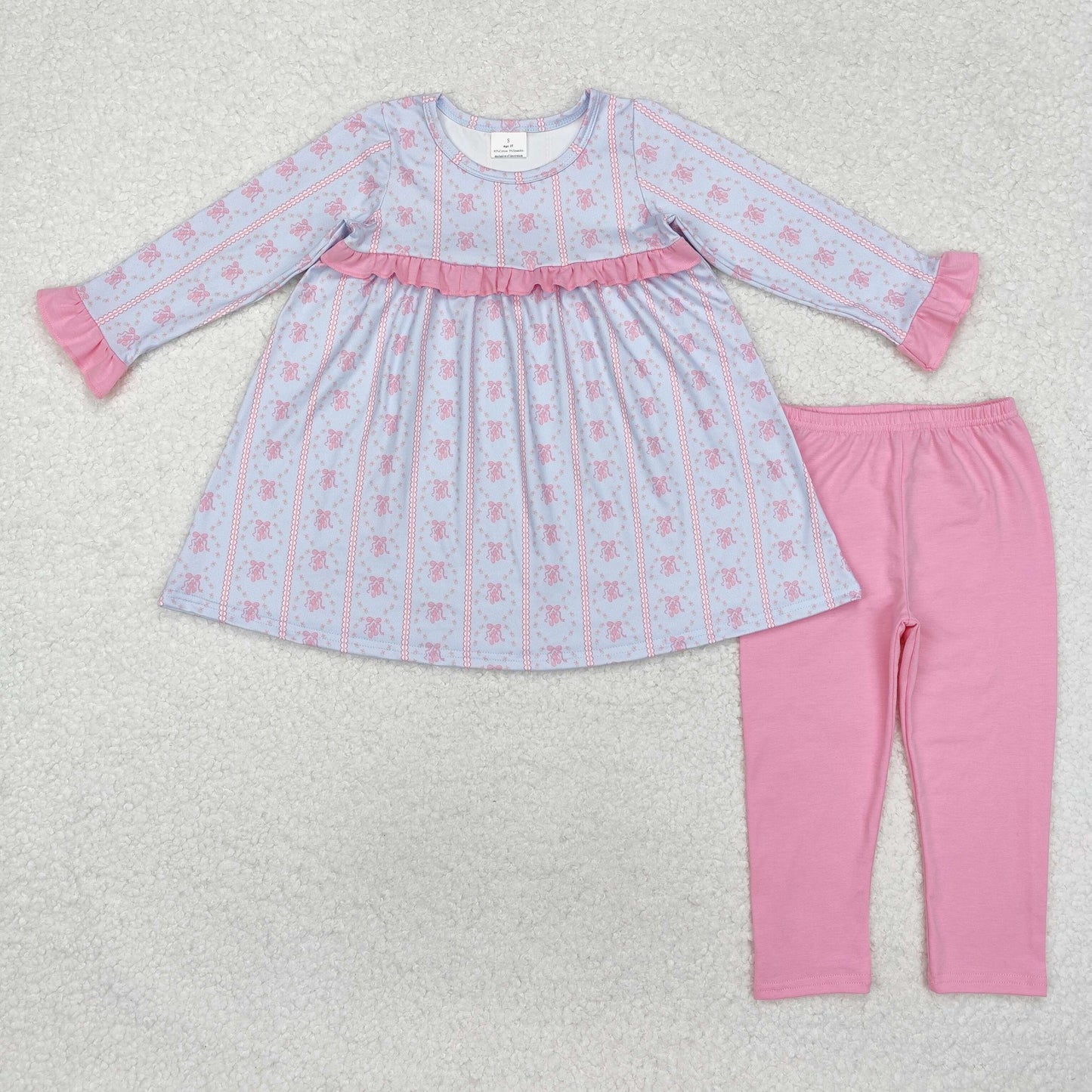 GLP2145 Dance Shoes Flowers Tunic Top Pink Pants Girls Clothes Set