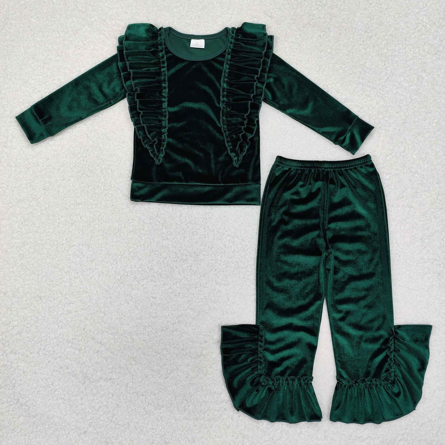 GLP2165 Green Color Velvet Girls Christmas Clothes Set