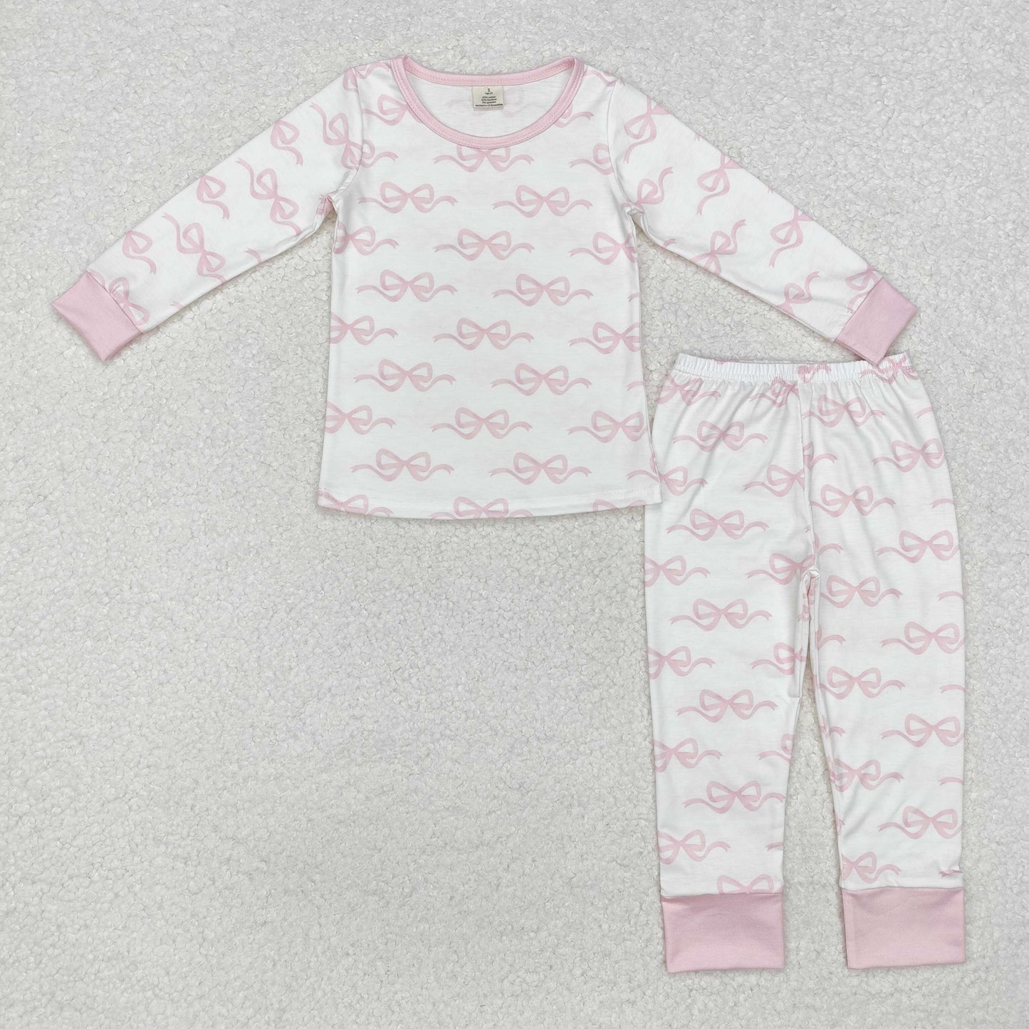 GLP2180 Pink Bows Print Girls Bamboo Pajamas Clothes Set