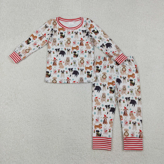 GLP2193 Puppy Holly Print Girls Christmas Pajamas Clothes Set