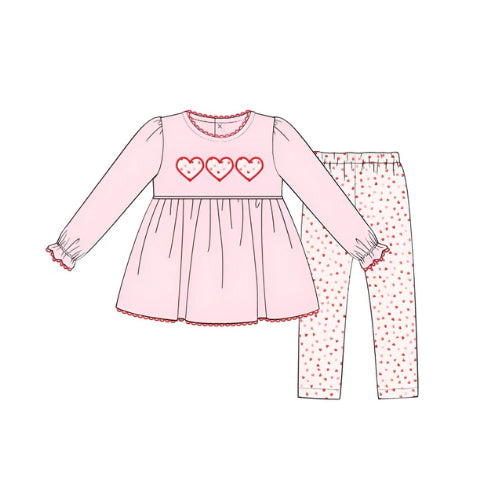 (Pre-order)GLP2223 Heart Pink Tunic Top Legging Pants Girls Valentine's Day Clothes Set