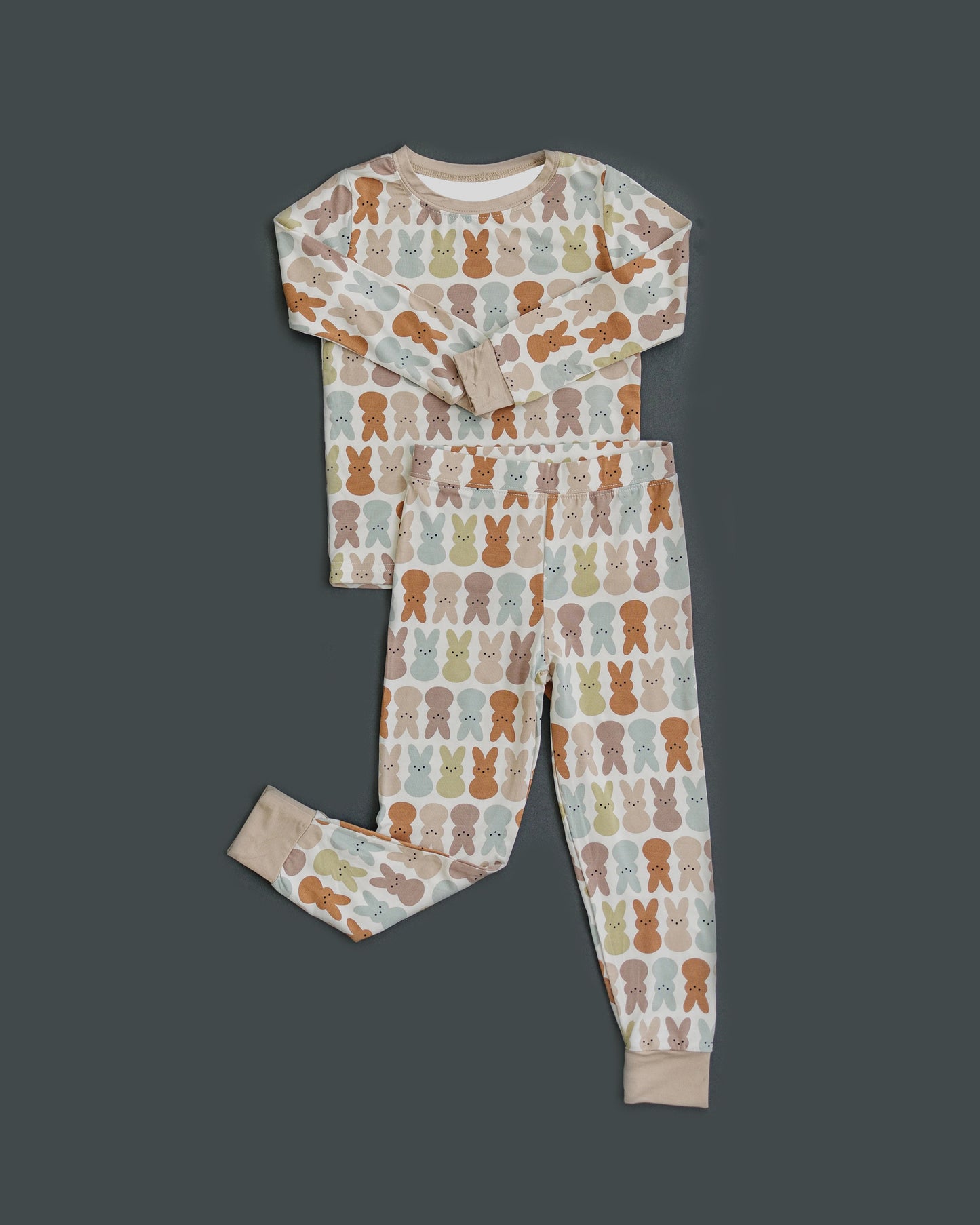 (Pre-order)GLP2232 Bunny Khaki Print Girls Easter Pajamas Clothes Set