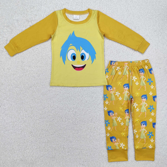 GLP2240 Cartoon Figure Inside Out Yellow Print Kids Pajamas Clothes Set