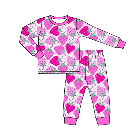 (Pre-order)GLP2246 Strawberry Hotpink Print Girls Pajamas Clothes Set