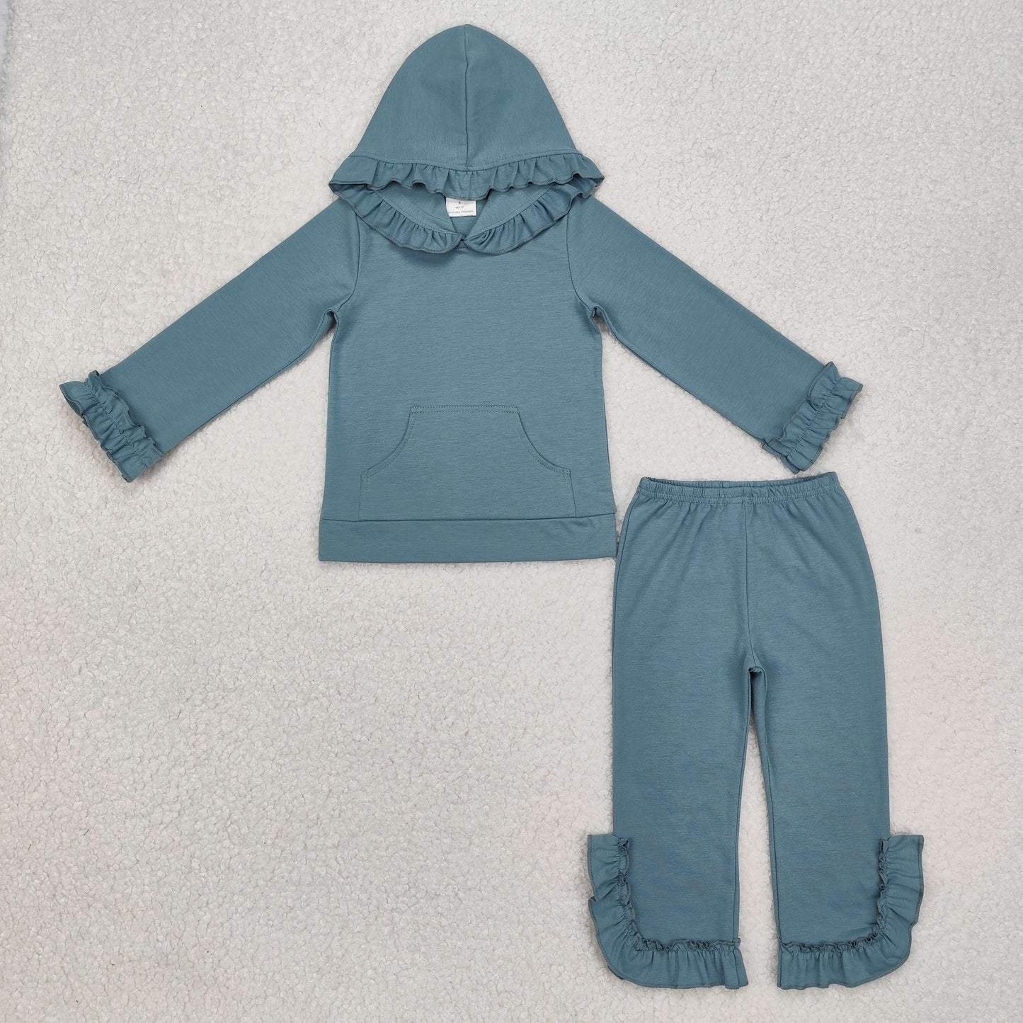 GLP2250 Blue Color Girls Ruffle Hoodie Clothes Set