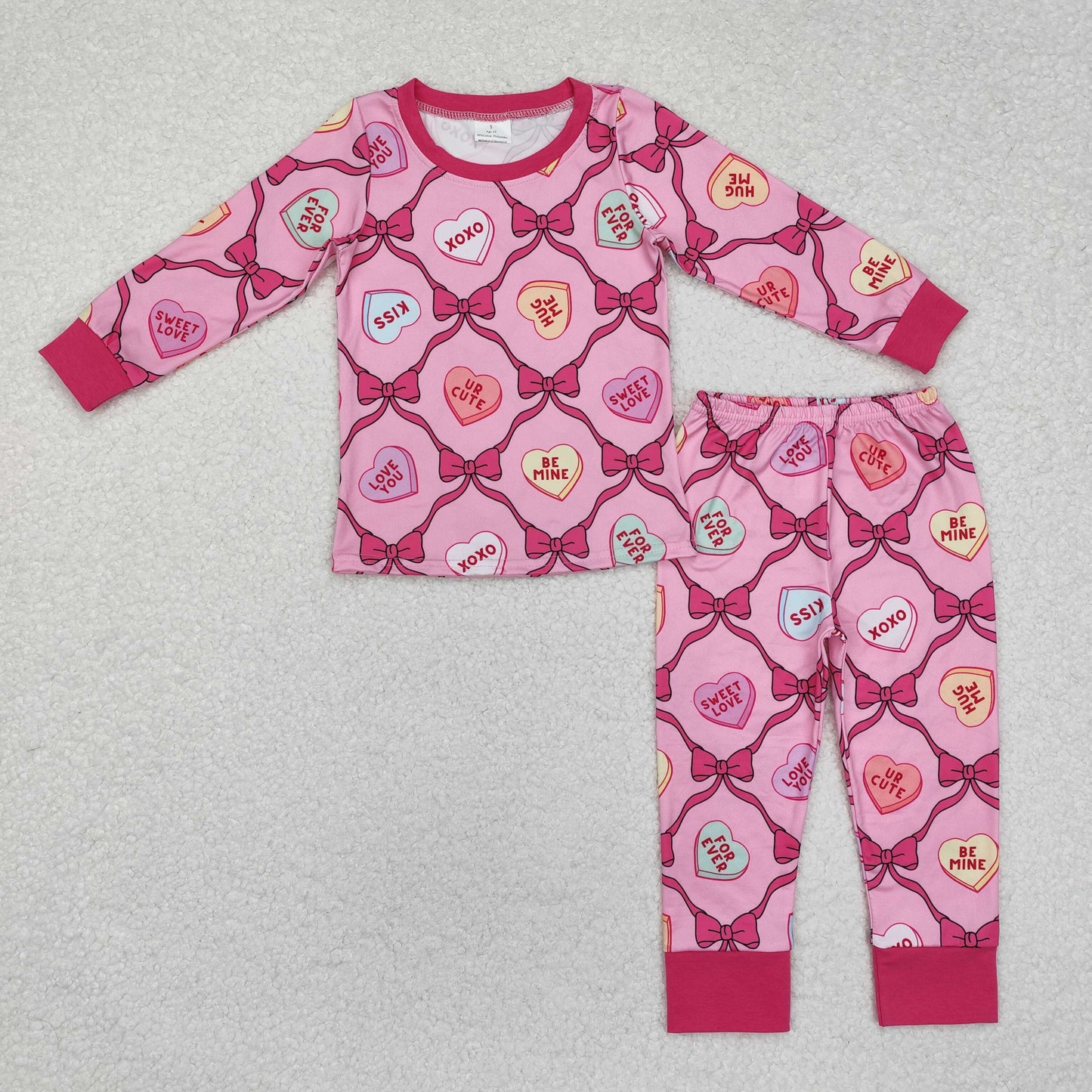 GLP2252 Heart Bows Print Girls Valentine's Day Pajamas Clothes Set