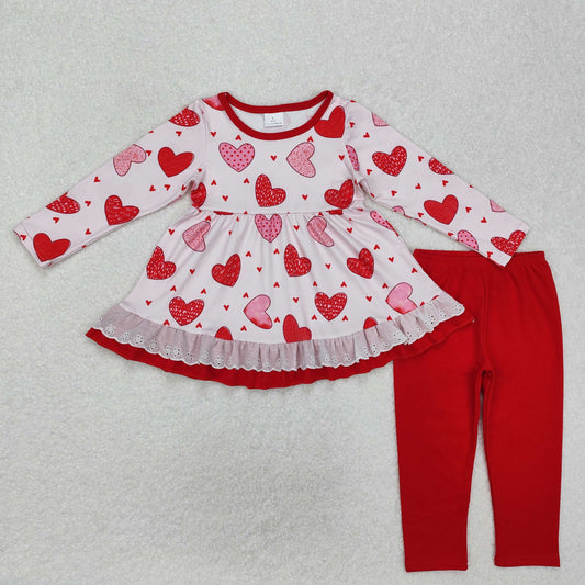 GLP2255 Heart Tunic Top Red Legging Pants Girls Valentine's Day Clothes Set