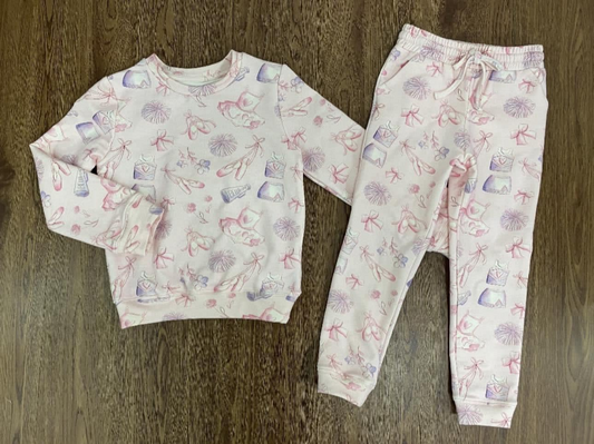 (Pre-order)GLP2256 Dance Shoes Pink Print Girls Pajamas Clothes Set
