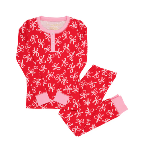 (Pre-order)GLP2263 Bows Red Print Girls Pajamas Clothes Set