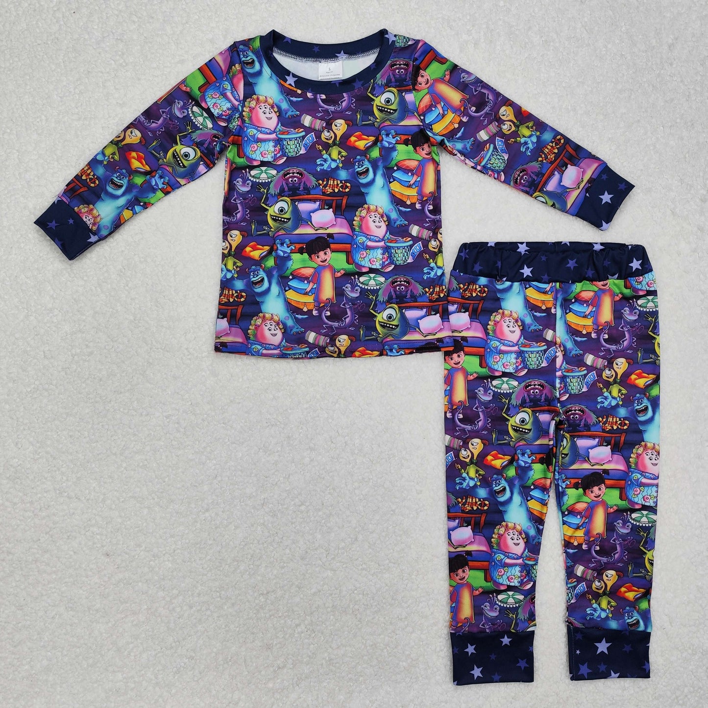 GLP2268 Cartoon Monster Print Girls Long Sleeve Pajamas Clothes Set