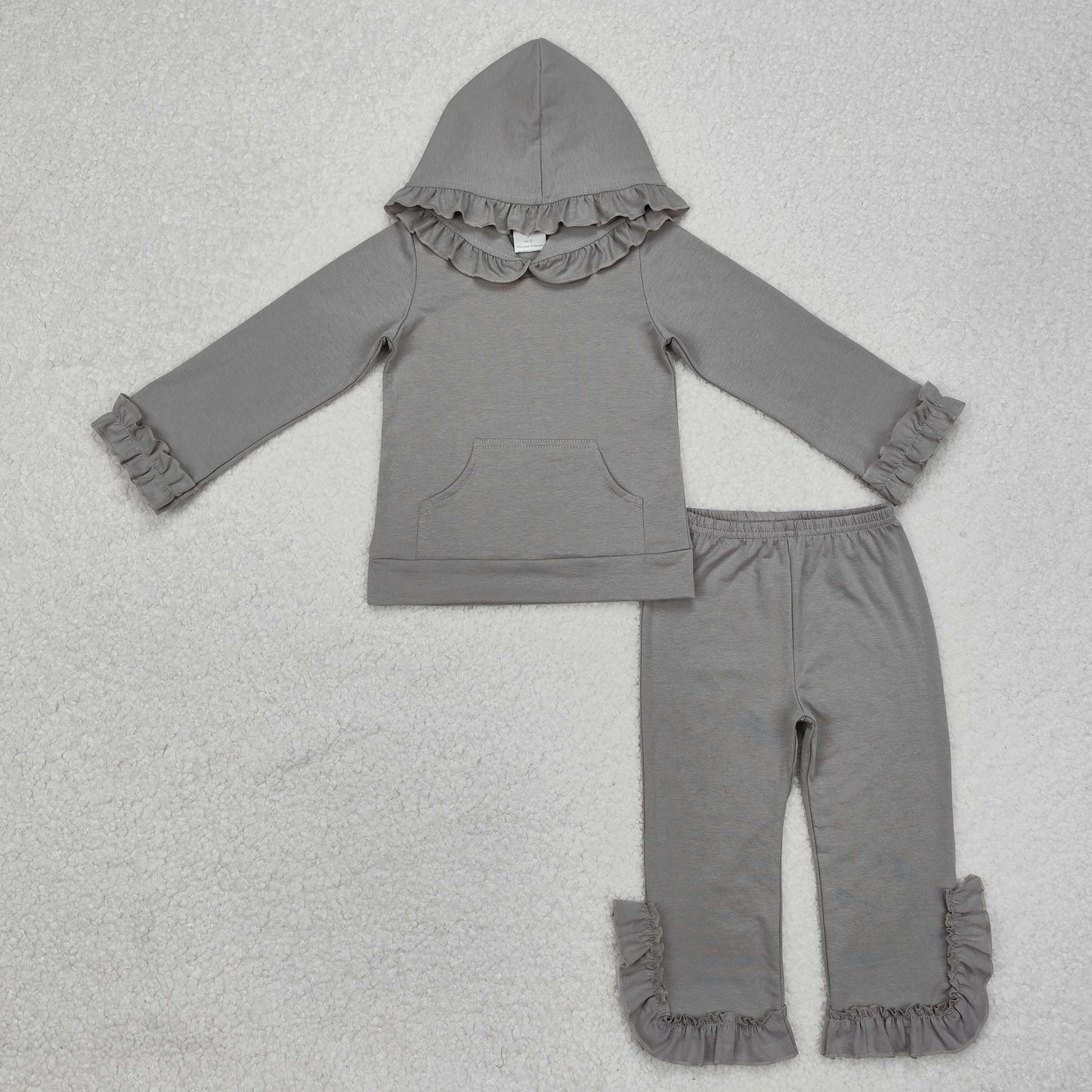 GLP2272 Grey Color Girls Ruffle Hoodie Clothes Set