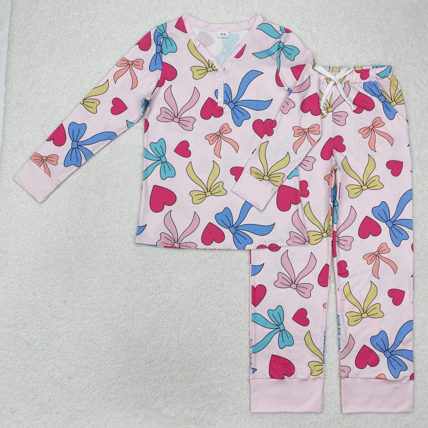 GLP2275 Adult Colorful Bows Heart Print Woman Valentine's Day Pajamas Clothes Set