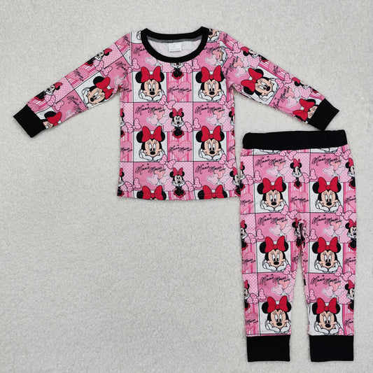 GLP2280 Cartoon Mouse XOXO Pink Print Girls Valentine's Day Pajamas Clothes Set