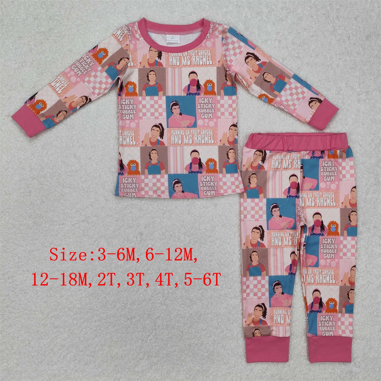 GLP2281 Cartoon Teacher Ms.Rache* Pink Print Girls Pajamas Clothes Set