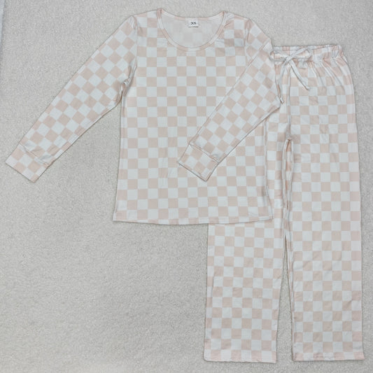 GLP2291 Adult Pink Plaid Print Woman Pajamas Clothes Set