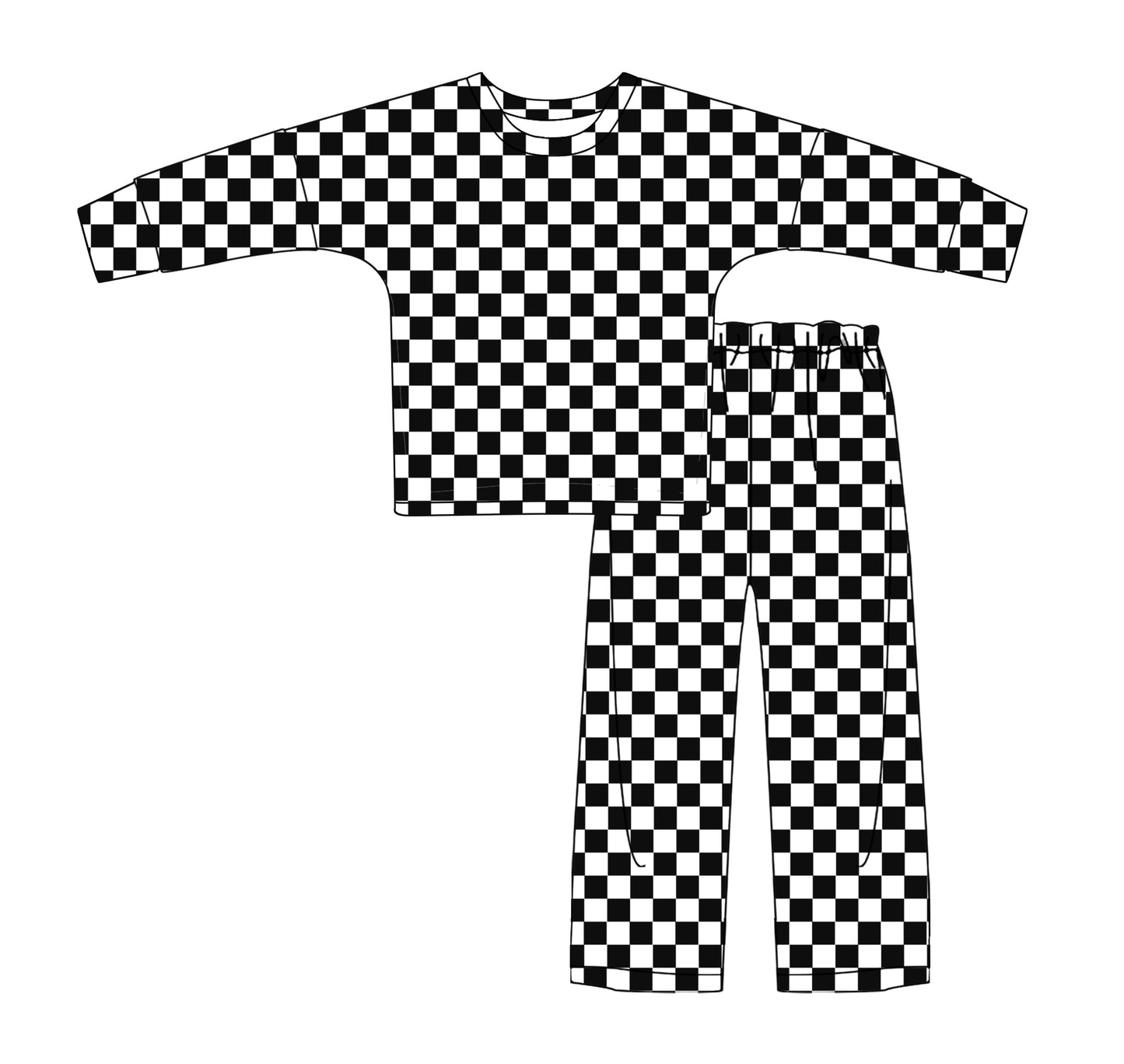 (Pre-order)GLP2294 Adult Black Plaid Print Woman Pajamas Clothes Set