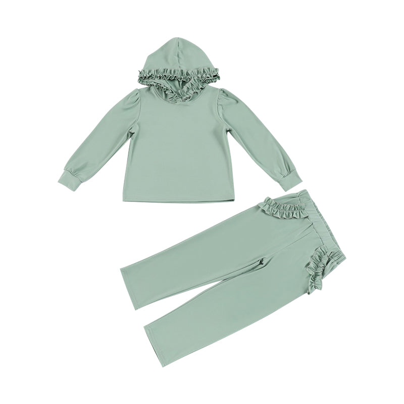 (Pre-order)GLP2303  Green Hoodie Top Pockets Pants Girls Clothes Set