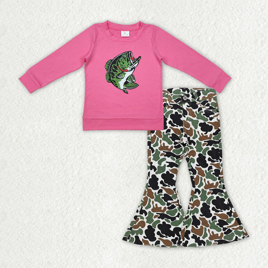 GLP2314 Fish Vinyl Pink Top Camo Denim Jeans Girls Hunting Clothes Set