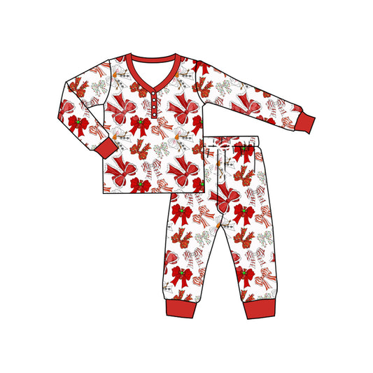 (Pre-order)GLP2343 Adult Red Bows Print Woman Christmas Pajamas Clothes Set