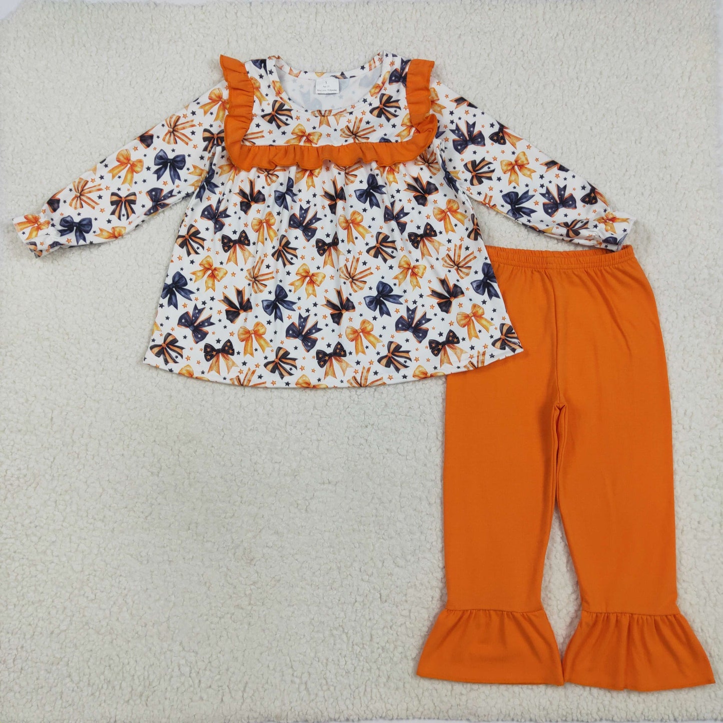 Black Orange Bows Girls Halloween Clothes Sisters Matching Wear