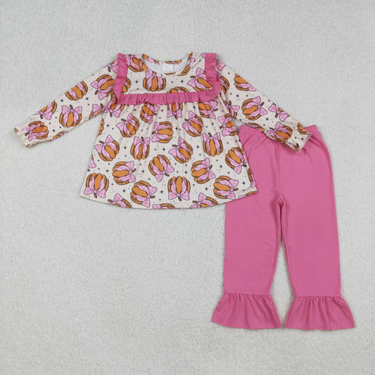 GLP2348 Pumpkin Bows Tunic Top Hot Pink Pants Girls Fall Clothes Set